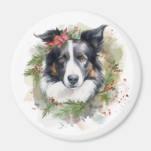Border Collie Christmas Wreath Festive Pup Magnet