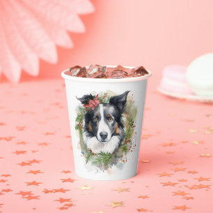 Border Collie Christmas Wreath Festive Pup Paper Cups