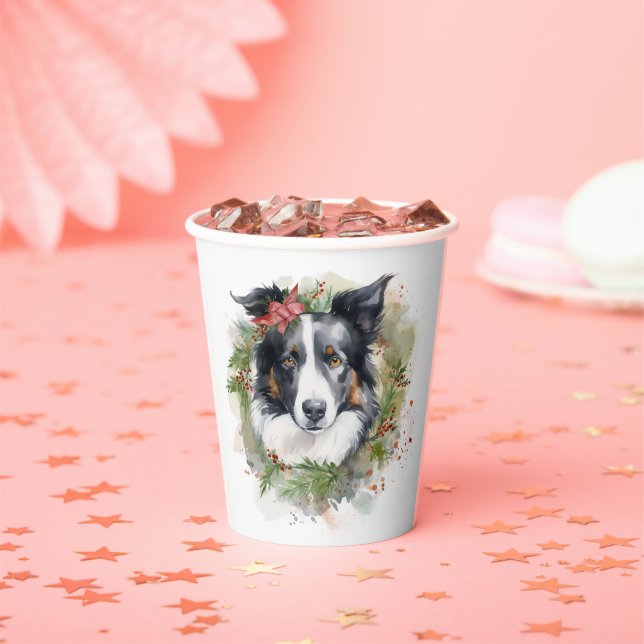 Border Collie Christmas Wreath Festive Pup  Paper Cups (Insitu)