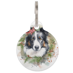 Border Collie Christmas Wreath Festive Pup Pet Tag