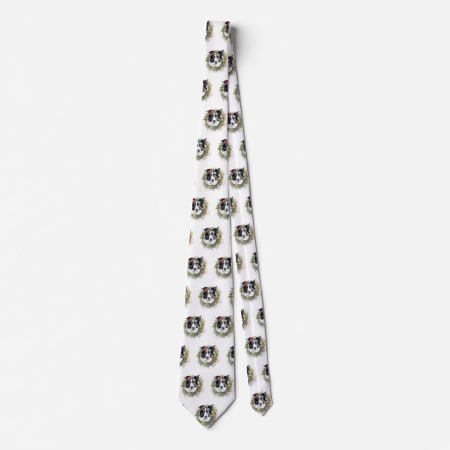 Border Collie Christmas Wreath Festive Pup  Tie (Front)
