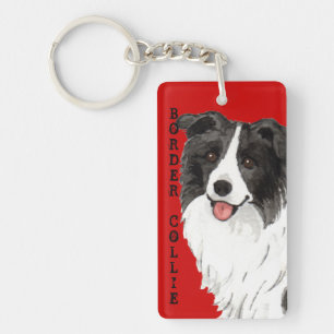 Border Collie Colour Block Key Ring