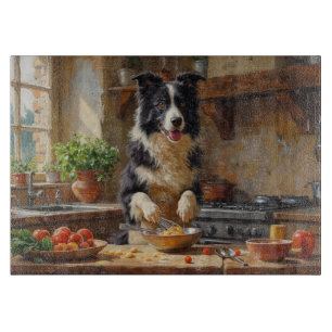 Border Collie Cooking in Kitchen Cutting Board