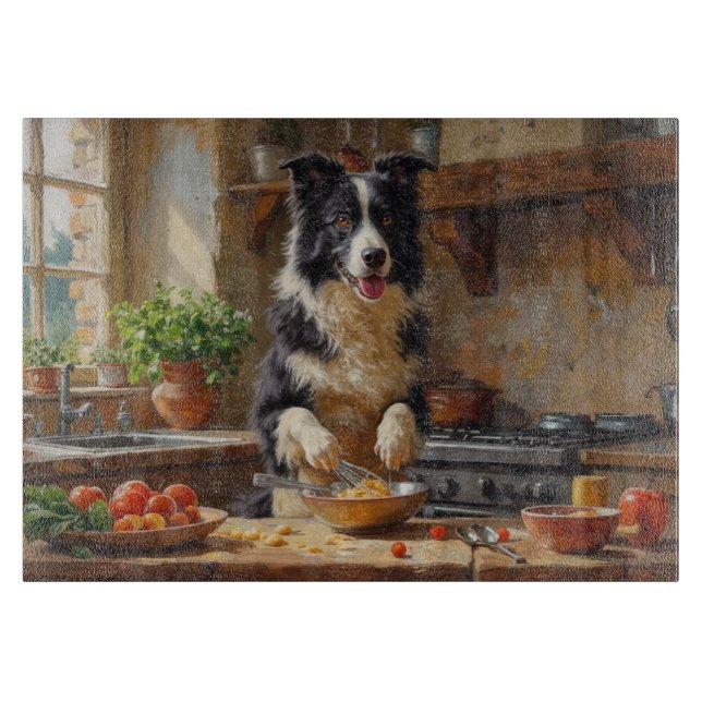 Border Collie Cooking in Kitchen Cutting Board (Front)