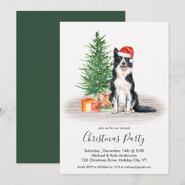 Border Collie Cute Dog Lover Christmas Party Invitation (Front/Back)