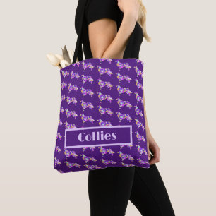 Border Collie Cute Dog Purple Silhouette Personal Tote Bag