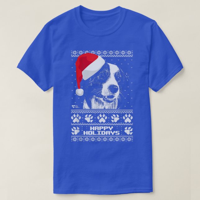 Border Collie Cute Happy Holidays Christmas  T-Shirt (Design Front)