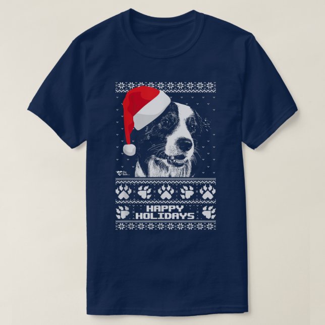 Border Collie Cute Happy Holidays Christmas  T-Shirt (Design Front)