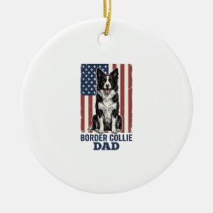 Border Collie Dad Patriotic Vintage Dog Shirt Desi Ceramic Tree Decoration