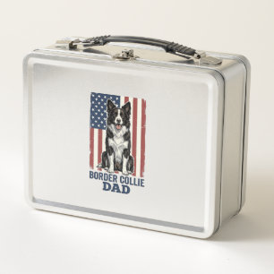 Border Collie Dad Patriotic Vintage Dog Shirt Desi Metal Lunch Box