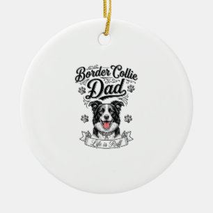 Border Collie Dad Vintage Engraving Dog Shirt Desi Ceramic Tree Decoration