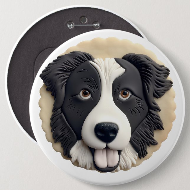 Border Collie Dog 3D Inspired  6 Cm Round Badge (Front & Back)