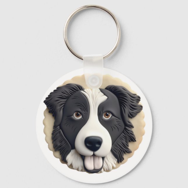 Border Collie Dog 3D Inspired  Key Ring (Front)