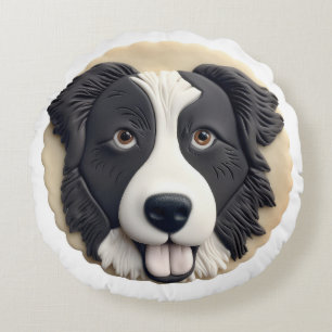 Border Collie Dog 3D Inspired Round Cushion