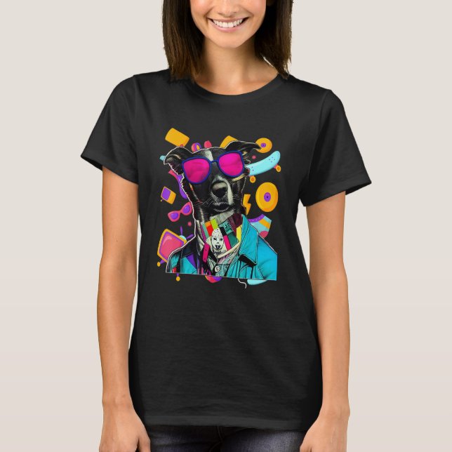 Border Collie Dog 80s Retro Pop Dog T-Shirt (Front)