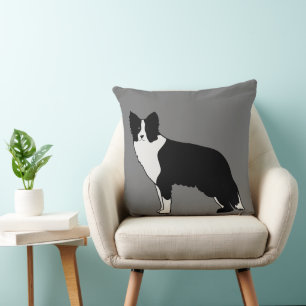 Border Collie Dog Abstract Illustration Grey Cushion