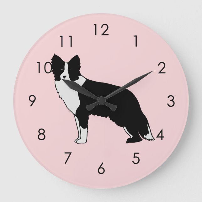 Border Collie Dog Abstract Illustration Pink   Large Clock (Front)