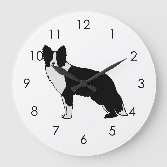 Border Collie Dog Abstract Illustration White Large Clock (Front)