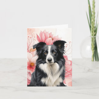 Border Collie Dog and Bold Pink Lilies Note Card