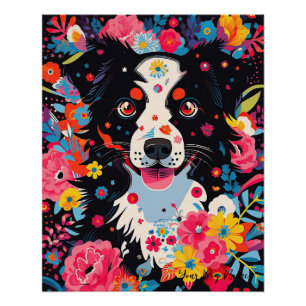 Border Collie Dog and Flowers 004 - Tailor jewel Poster