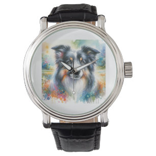 Border Collie Dog AREF1801 - Watercolor Watch