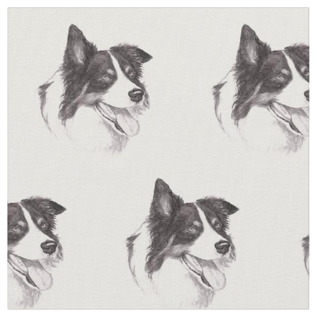 Border Collie Dog Art Fabric (Close Up)