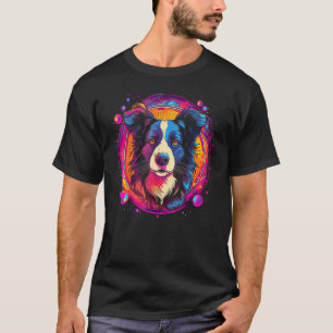 Border Collie Dog Australian Shepherd 80s Retrowav T-Shirt