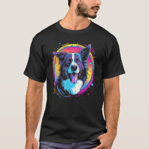 Border Collie Dog Australian Shepherd 80s Retrowav T-Shirt
