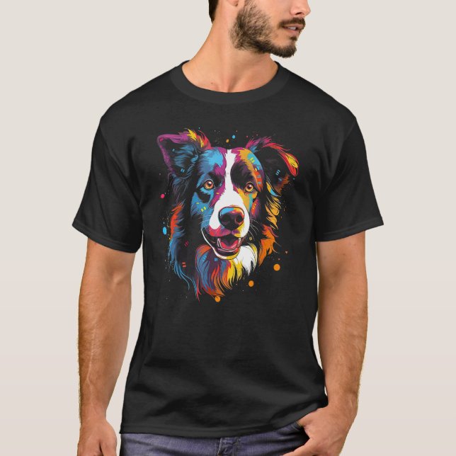 Border Collie Dog Australian Shepherd Graffiti Gra T-Shirt (Front)