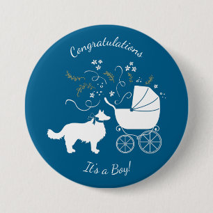 Border Collie Dog Baby Shower Puppy Blue Boy 7.5 Cm Round Badge