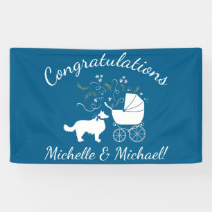 Border Collie Dog Baby Shower Puppy Blue Boy Banner