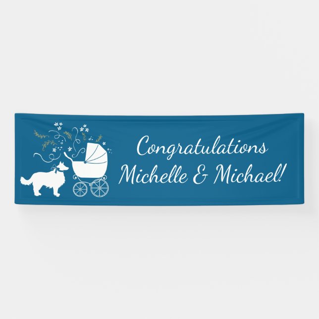 Border Collie Dog Baby Shower Puppy Blue Boy Banner (Horizontal)