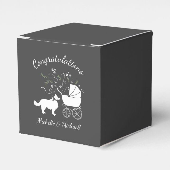 Border Collie Dog Baby Shower Puppy Grey Favour Box (Front Side)