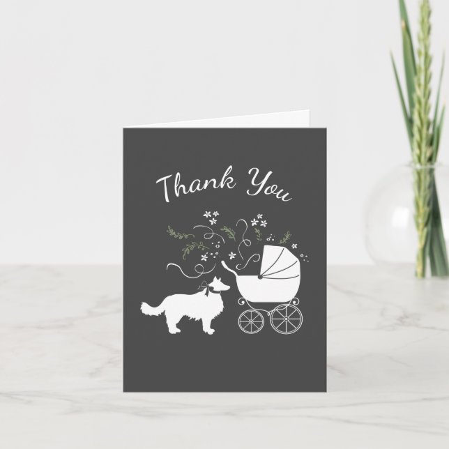 Border Collie Dog Baby Shower Puppy Grey Thank You Card (Front)