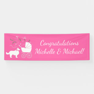 Border Collie Dog Baby Shower Puppy Pink Girl Banner
