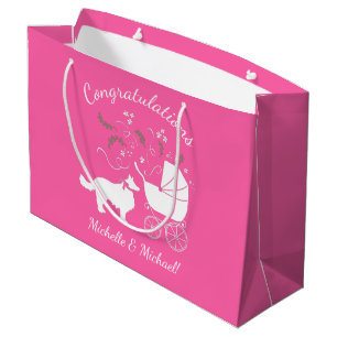 Border Collie Dog Baby Shower Puppy Pink Girl Large Gift Bag