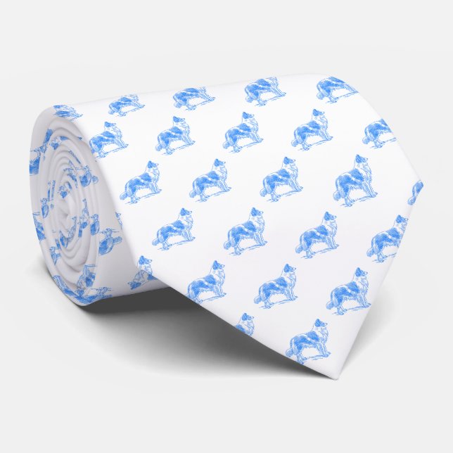 Border Collie Dog Blue White Tie (Rolled)