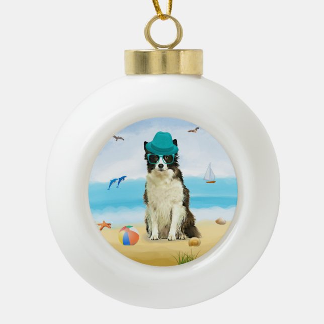  Border Collie Dog Ceramic Ball Christmas Ornament (Front)