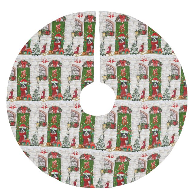Border Collie Dog Christmas  Brushed Polyester Tree Skirt (Front)