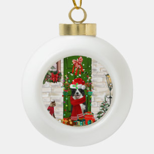 Border Collie Dog Christmas    Ceramic Ball Christmas Ornament