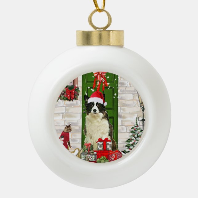 Border Collie Dog Christmas   Ceramic Ball Christmas Ornament (Front)
