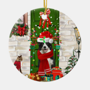 Border Collie Dog Christmas   Ceramic Tree Decoration