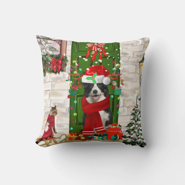Border Collie Dog Christmas  Cushion (Front)