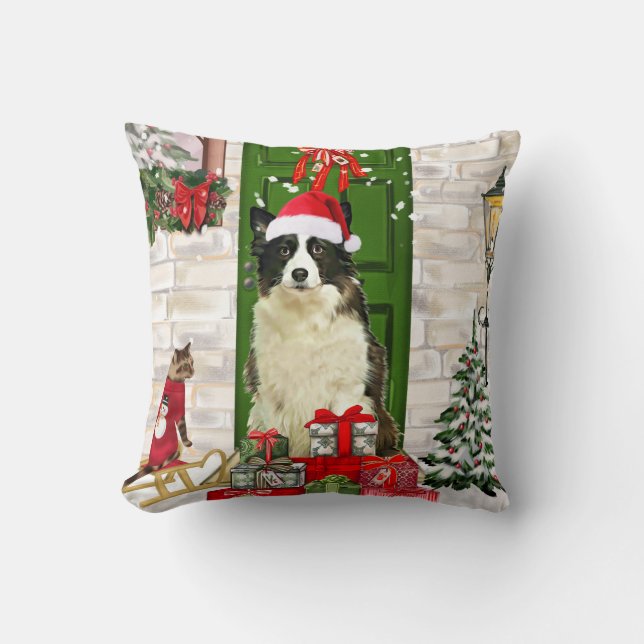 Border Collie Dog Christmas  Cushion (Front)