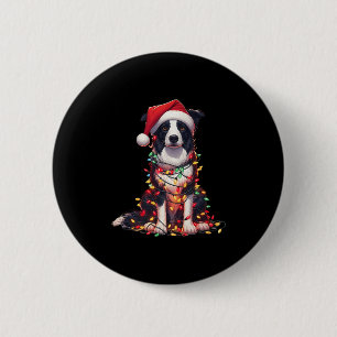 Border Collie Dog Christmas Lights Santa Hat Dog L 6 Cm Round Badge