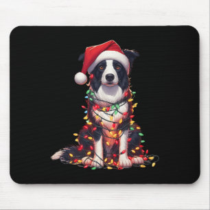 Border Collie Dog Christmas Lights Santa Hat Dog L Mouse Mat