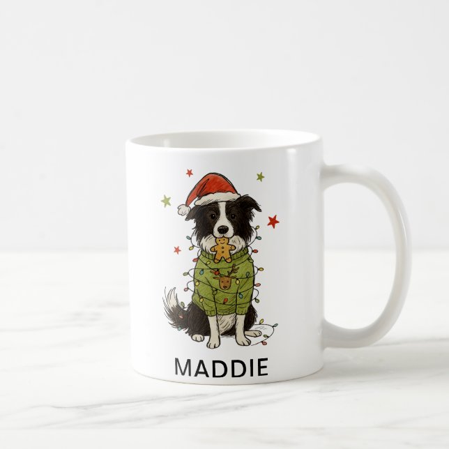 Border Collie Dog Christmas Lights Sweater Coffee Mug (Right)