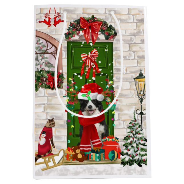 Border Collie Dog Christmas  Medium Gift Bag (Front)
