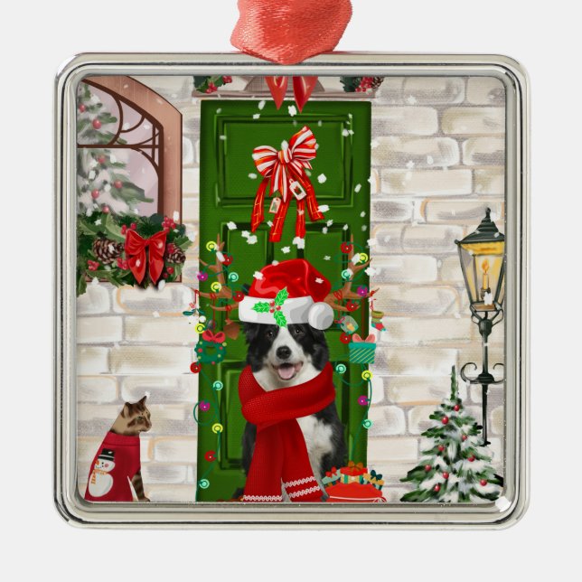 Border Collie Dog Christmas    Metal Tree Decoration (Front)