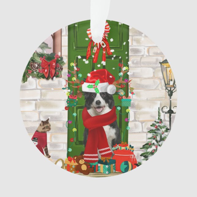 Border Collie Dog Christmas    Ornament (Front)